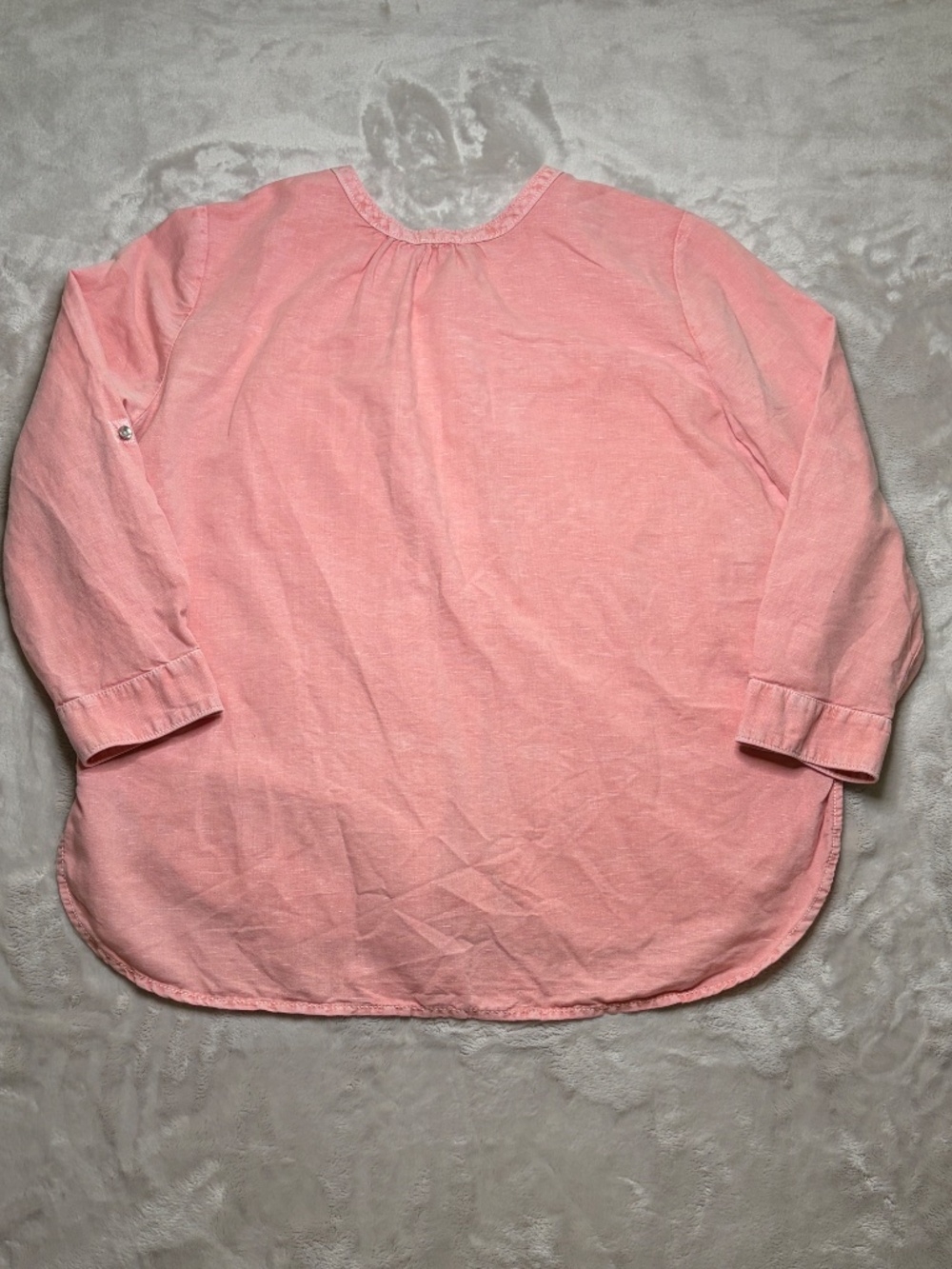 Caslon Button Up Shirt Womens L Pink Linen Cotton Roll Tab Sleeve Band Collar - Picture 3 of 11